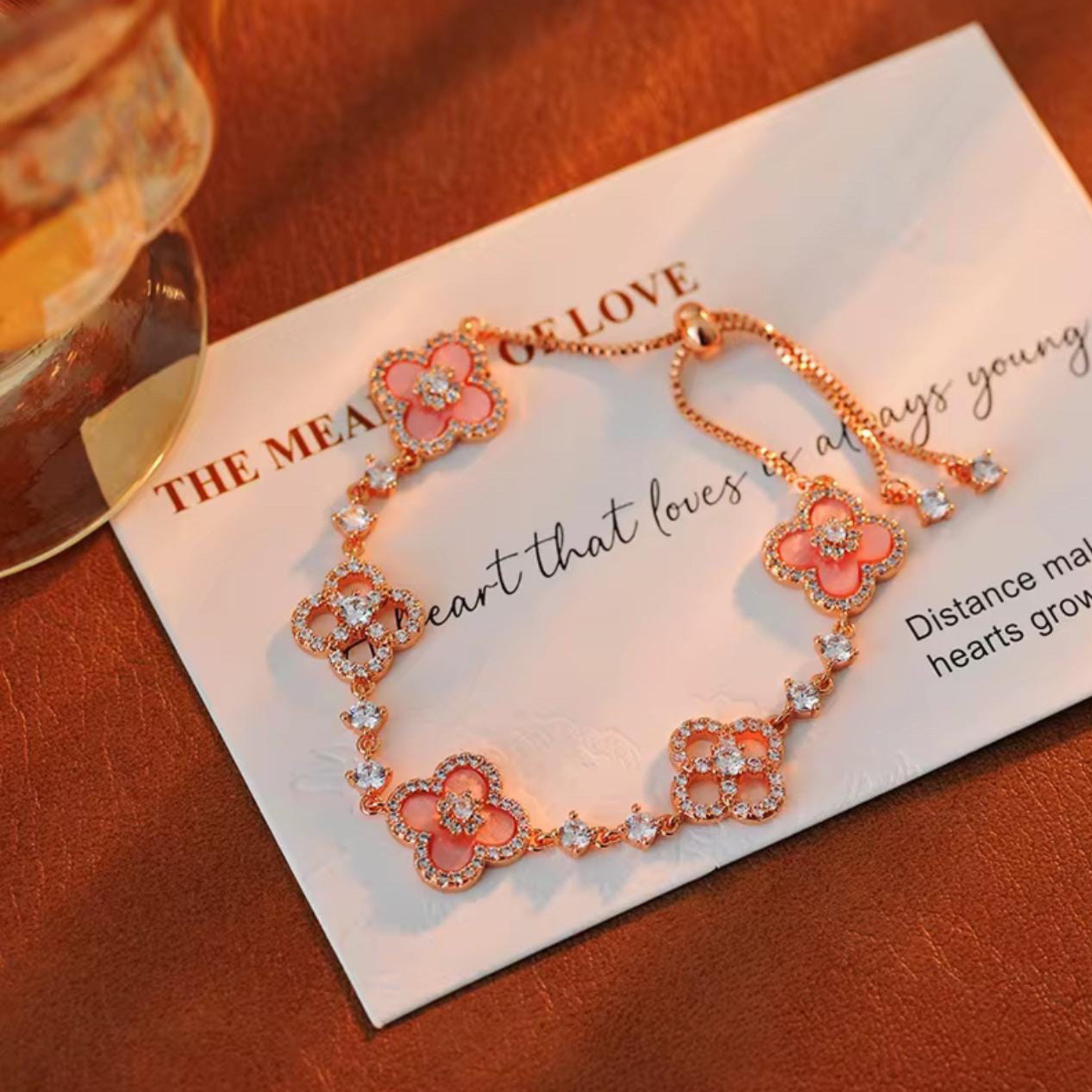 Pink Sakura Clover Bracelet for Women