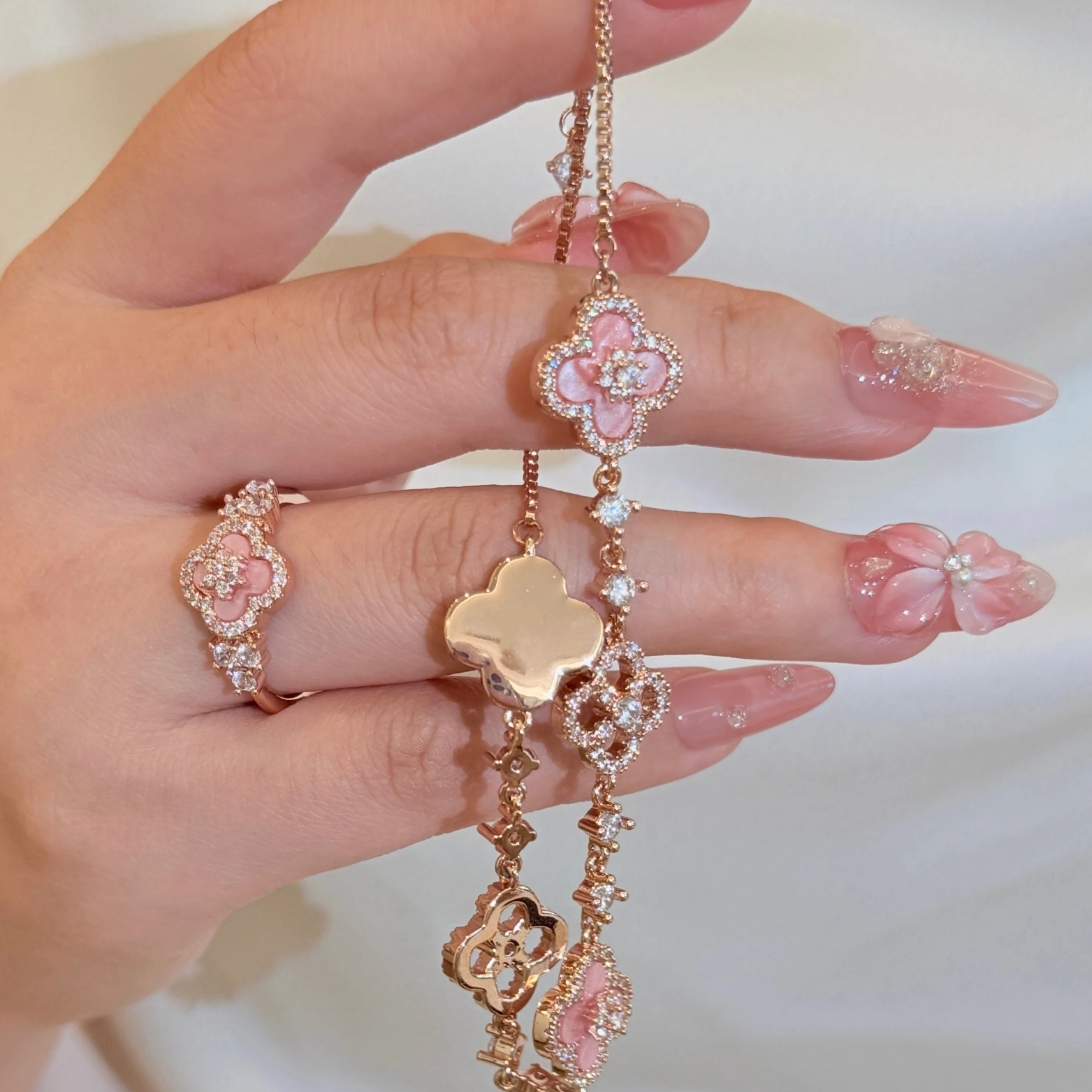 Pink Sakura Clover Bracelet for Women