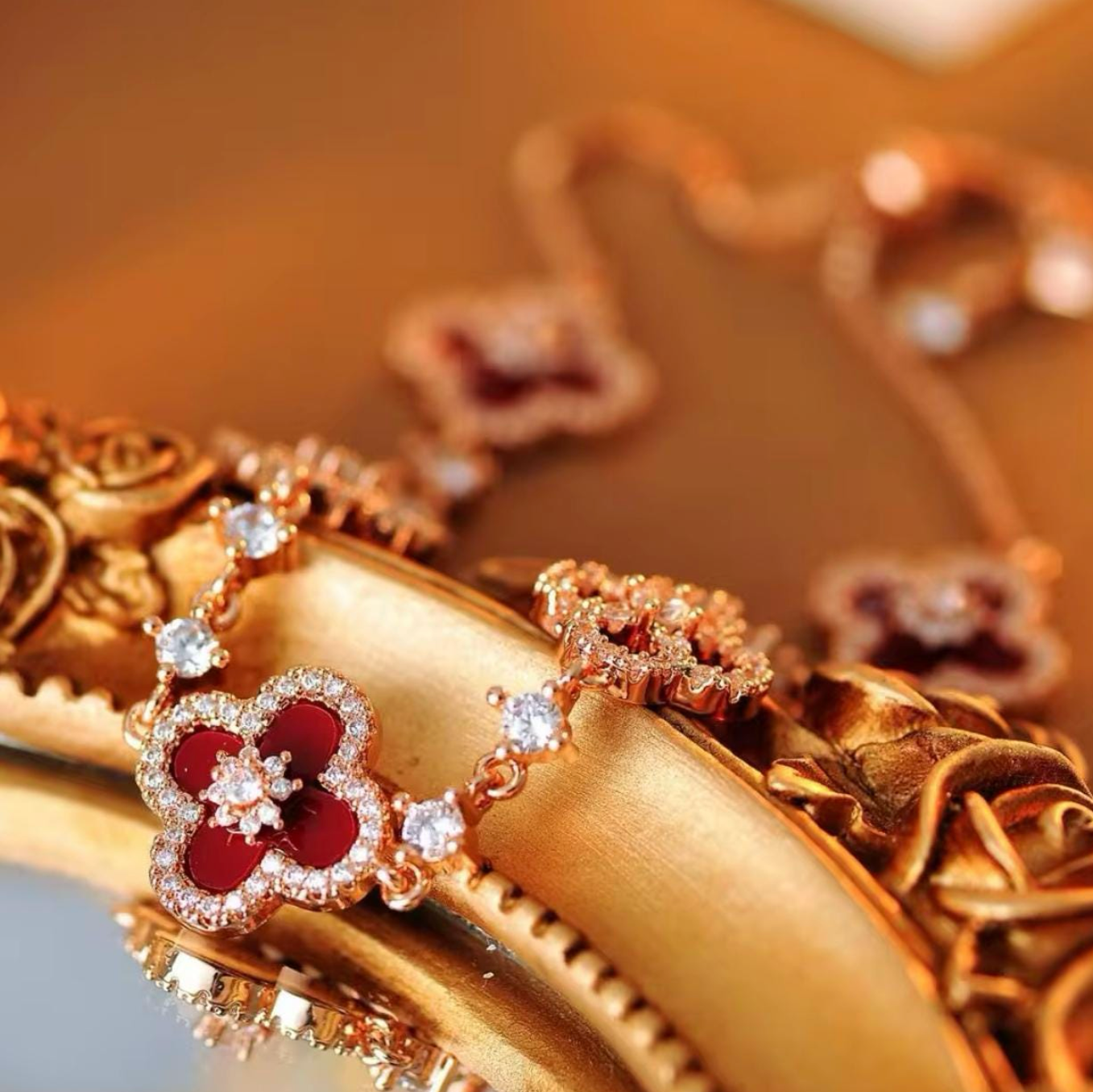 Crimson Royale Clover Bracelet for Women
